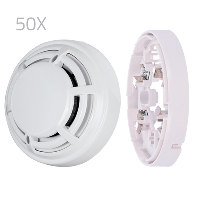 Kit 50 rilevatori ottici e basi DMTech - Rilevatore convenzionale ottico antincendio - Certificato EN54 parte 7 - Allarme a doppio LED per la visualizzazione da qualsiasi luogo - Realizzato in materiale ABS resistente al calore - Base a basso...