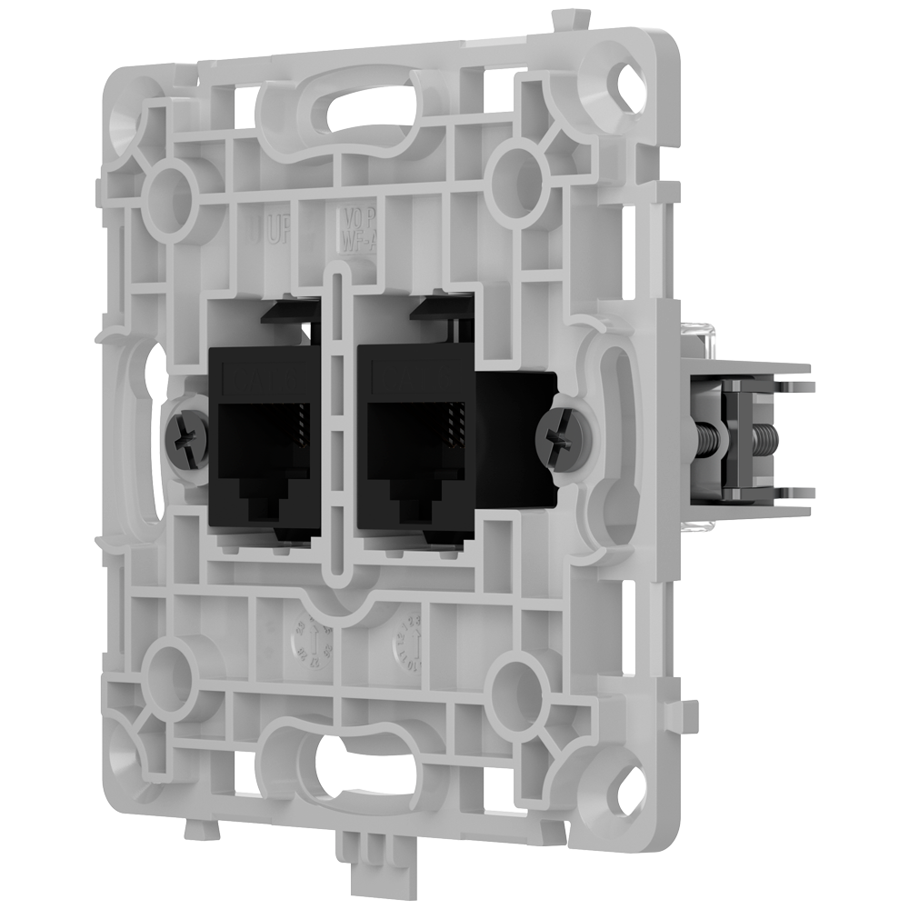 Enchufe Ethernet con dos puertos - Compatible con cables CAT.6 y CAT.5e  - Transmisión de datos a alta velocidad - Requiere tapa: SOLOCOVER-LAN / SIDECOVER-LAN - CENTERCOVER-LAN - Color negro