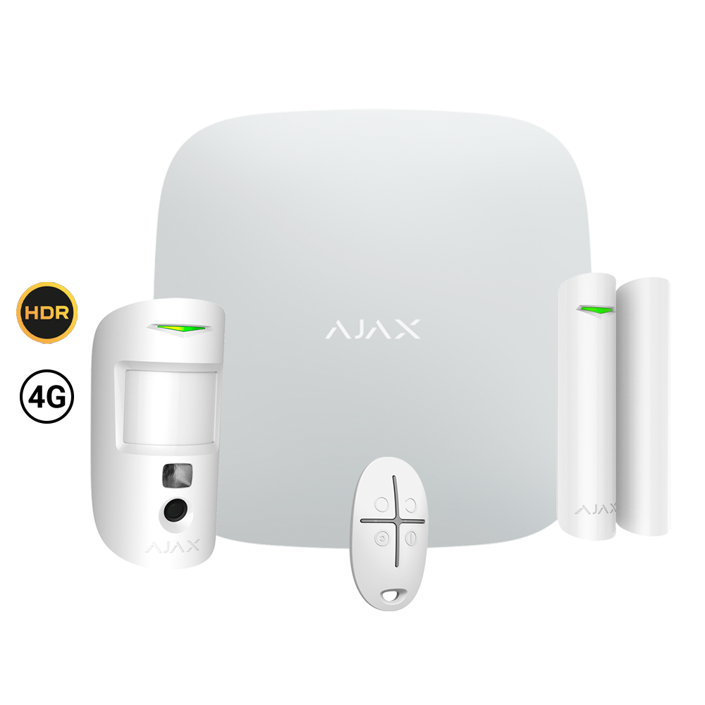 Kit di allarme professionale - Certificato Grado 2 - Comunicazione Ethernet e dual SIM 4G (LTE) - Senza fili868 MHz Jeweller e Wings - Ajax HUB 2