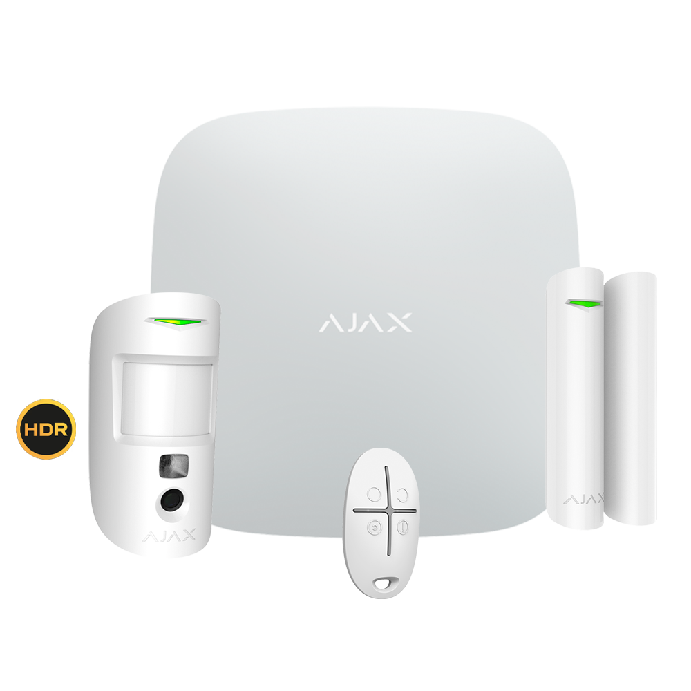 Kit di allarme professionale - Certificato Grado 2 - Comunicazione Ethernet / Wi-Fi / dual SIM 4G - Senza fili868 MHz Jeweller e Wings - Ajax HUB 2 Plus