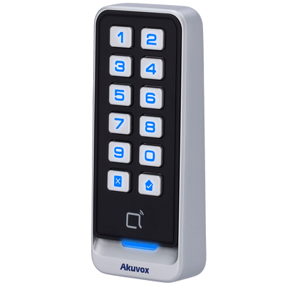 Lettore di accesso - Accesso tramite scheda EM/MF e PIN - Indicatore a LED e acustico - Wiegand 26/34 - Compatibile con i dispositivi Akuvox e di terze parti - Adatto per uso esterno IP65 | Metallo