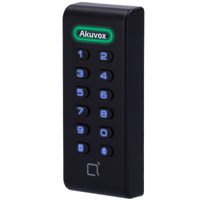Lettore di accesso - Accesso tramite scheda EM/MF e PIN - Indicatore a LED e acustico - Wiegand 26/34 - Compatibile con i dispositivi Akuvox e di terze parti - Adatto per uso esterno IP65  | Plastica