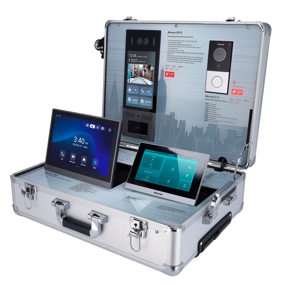 Demo Kit - Videocitofoni Akuvox - Router WiFi e switch PoE - Licenza gratuita Akuvox Cloud Services - Plug & Play - Valigetta: 540 (I) x 386 (La) x 178 (Lu) mm