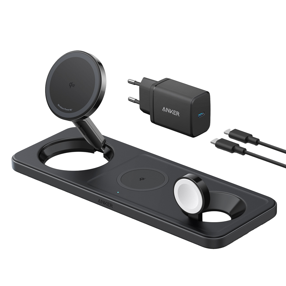Caricabatterie wireless Anker 3 in 1 - Tecnologia MagGo - Ricarica veloce: iPhone