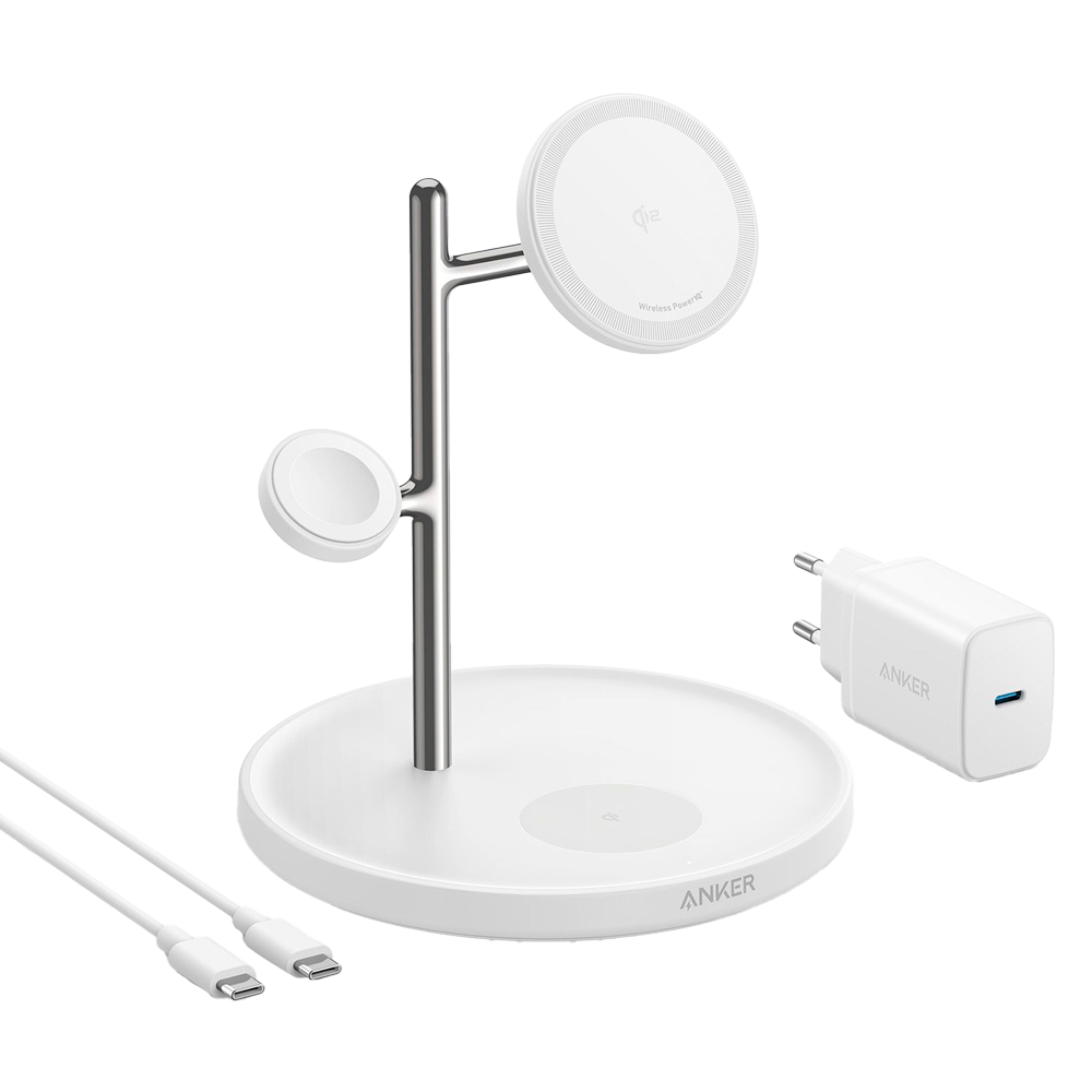 Caricabatterie wireless Anker 3 in 1 - Tecnologia MagGo - Ricarica veloce: iPhone