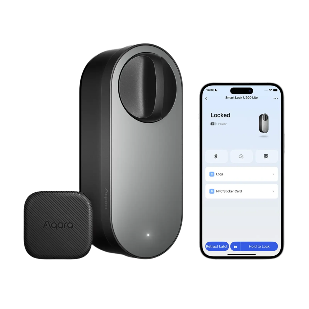 Aqara Cerradura inteligente U200 Lite Negro - Matter over Thread / Bluetooth & NFC  - Requiere  AQARA HUB M3 / Border Router - Pegatina NFC (DOT) / Apertura remota - Batería Recargable - Soporta Apple Homekit