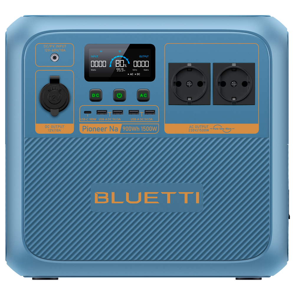 Estación de energía portátil de Sodio - Gran capacidad 900Wh - Potencia salida 1500W - Salidas y formas de recarga múltiples - 4000 ciclos de vida | Función UPS - Para climas fríos y de montaña