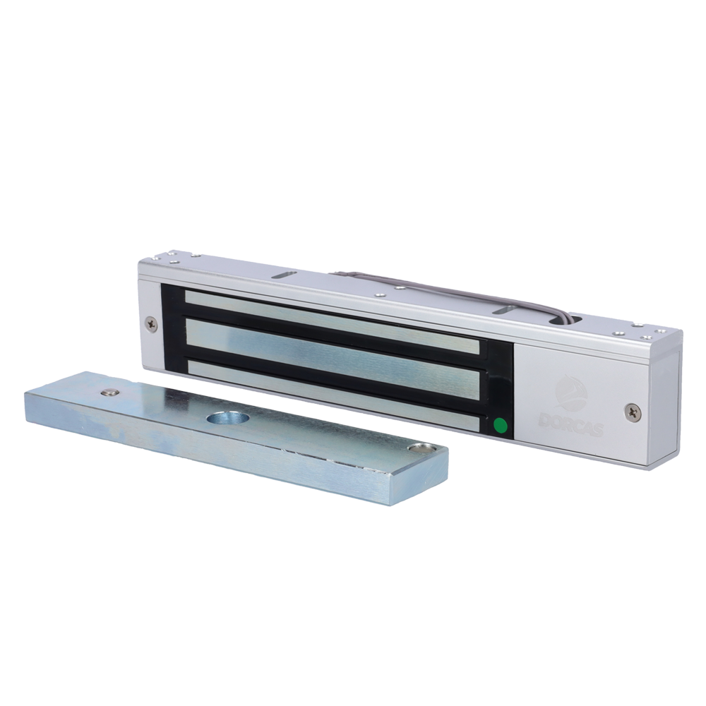 FENIVA | Ventosa electromagnética Dorcas - Para puerta sencilla - Fuerza de retención 280 kg - Modo de apertura Fail Safe (NC) - Montaje en superficie - LED y sensor doble de estado