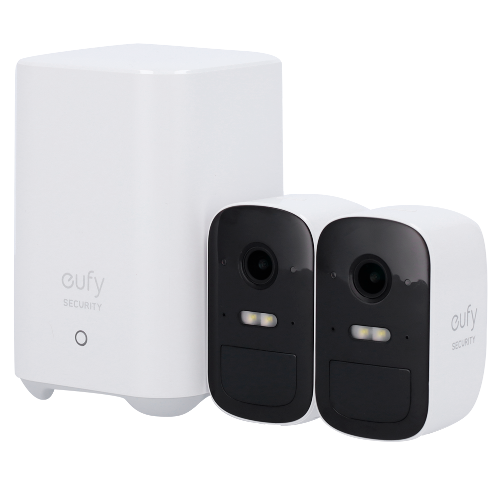 Kit 2 Telecamere + 1 HomeBase Eufy by Anker - 1080p / 6700 mAh / Sensore PIR + Persone - HomeBase WiFi / LAN / RF con sirena - Storage integrato 16 GB   - Autonomia fino a 6 mesi - Adatto per esterni IP67