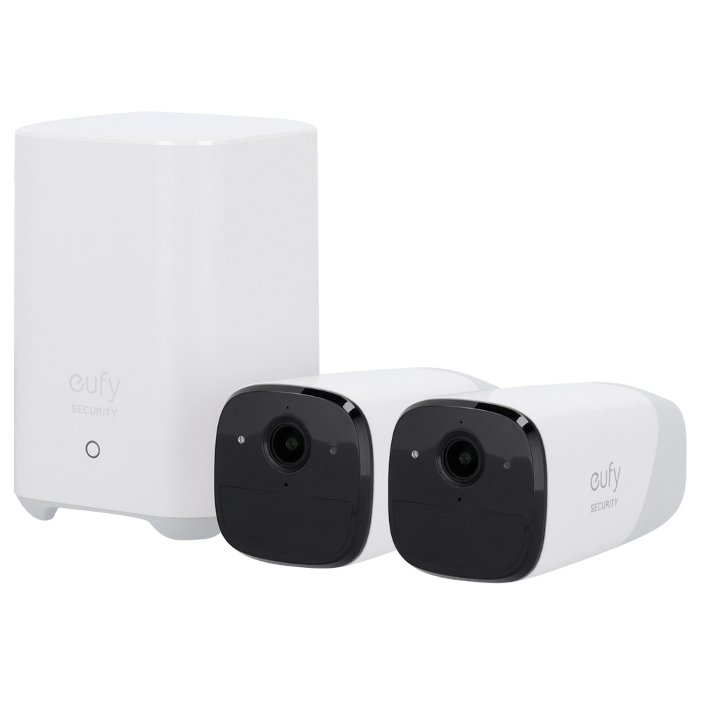 Kit 2 Telecamere + 1 HomeBase Eufy by Anker - 2K / 13400 mAh / Sensore PIR + Persone - HomeBase WiFi / LAN / RF con sirena - Storage integrato 16 GB   - Autonomia fino a 1 anno - Adatto per esterni IP67