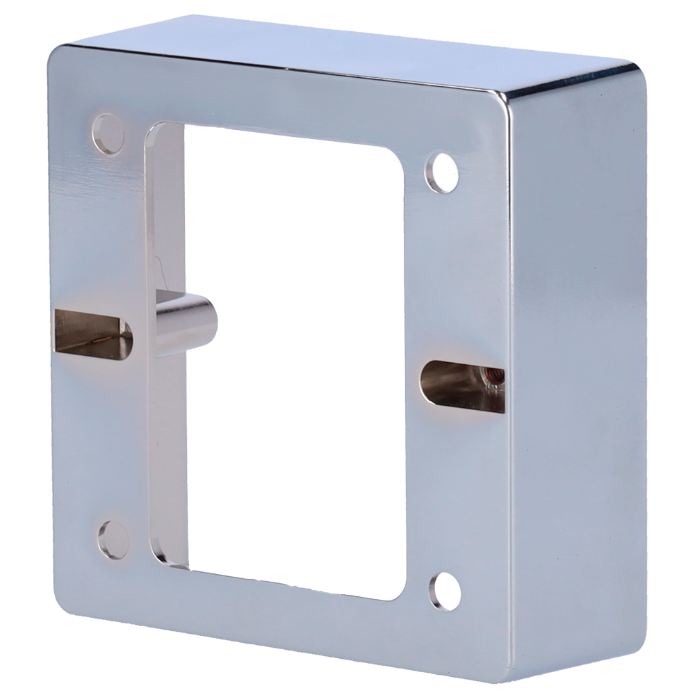 Box per pulsante - Compatibile con la selezione dei prodotti - Installazione su superficie - Realizzato in lega di zinco - Misure 86 (H) x 86 (l) x 30 (P) mm - Foro di collegamento