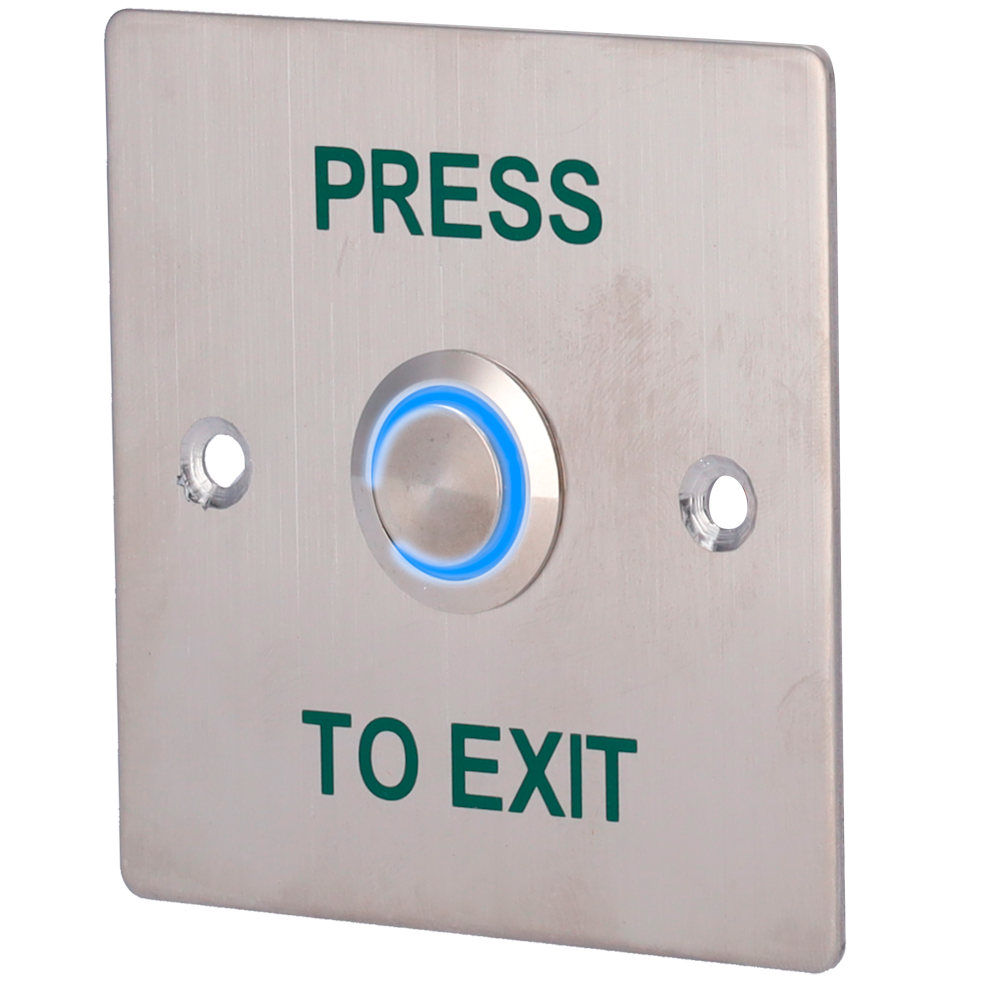 Pulsante di apertura della porta con LED - Uso professionale - Testato 100.000 usi - NO/NC/COM | Montaggio a incasso o in superficie - Misure 86 (H) x 86 (l) x 29 (P) mm - Realizzato in acciaio inox