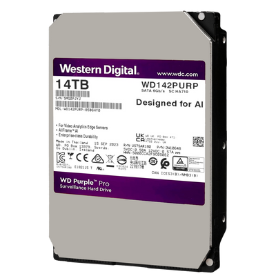 Hard Disk Western Digital - Capacità 14 TB - Interfaccia SATA 6 GB/s - Modello WD142PURP - Speciale per Videoregistratori - Da solo o installato su DVR