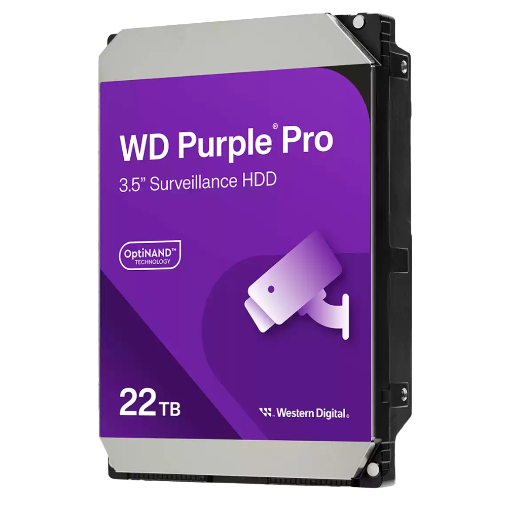 Hard Disk Western Digital - Capacità 22 TB - Interfaccia SATA 6 GB/s - Modello WD221PURP - Speciale per Videoregistratori - Da solo o installato su DVR