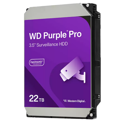 Hard Disk Western Digital - Capacità 22 TB - Interfaccia SATA 6 GB/s - Modello WD221PURP - Speciale per Videoregistratori - Da solo o installato su DVR