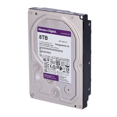 Hard Disk Western Digital - Capacità 8 TB - Interfaccia SATA 6 GB/s - Modello WD8001PURA - Progettato per video intelligenti 24/7 - Supporta fino a 64 telecamere HD
