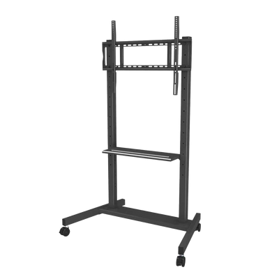 Supporto da pavimento con rotelle e portaoggetti - Peso supportato 100 Kg - VESA 800x600 mm - Altezza regolabile