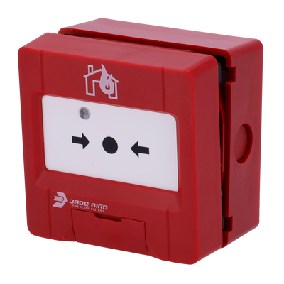 Pulsante convenzionale Jade Bird - Resettabile - Indicatore luminoso e visivo di attivazione - Contatto pulito ausiliario - Resistenza di allarme selezionabile 680/470 Ω  - Certificato EN 54-11