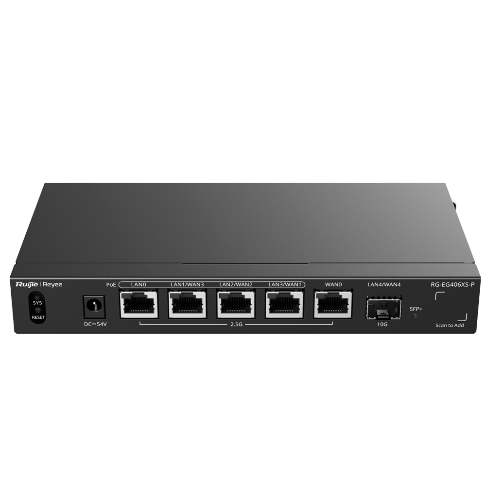 Reyee Router Cloud - 5 Porte RJ45 (4 con PoE+) + 1 SFP+ 10Gigabit - Funzioni di base del Firewall - Supporta fino a 5 WAN per il failover o il bilanciamento - Fino a 2500 Mbps di larghezza di banda - Fino a 400 utenti consigliati