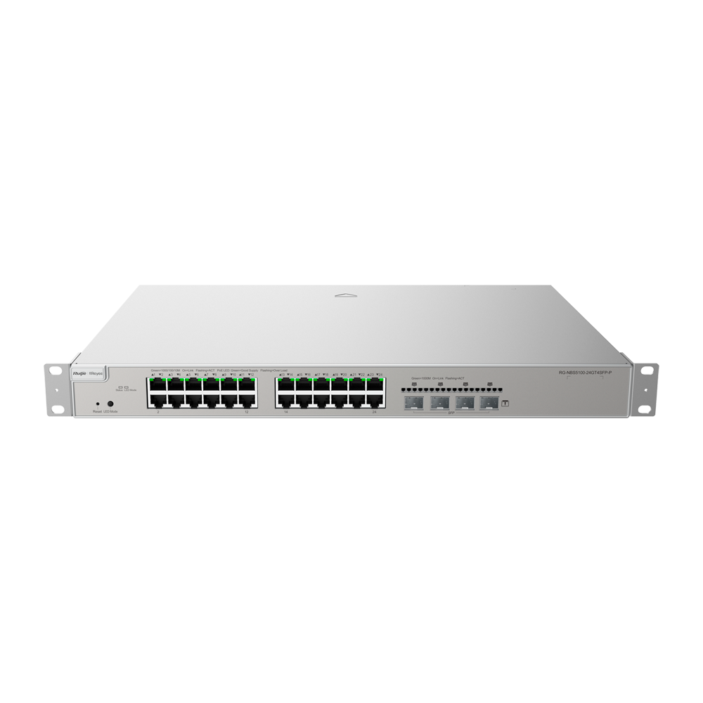 Reyee Switch PoE Cloud Layer 3 - 24 porte PoE RJ45 Gigabit + 4 SFP Gigabit - 30W per porta 802.3af/at / Massimo 370W - Static LAG/DHCP Snooping/IGMP Snooping/Port Mirroring - VLAN/Porta Isolation/STP/RSTP/ACL/QoS/802.1X - Server DHCP/Rotte ...