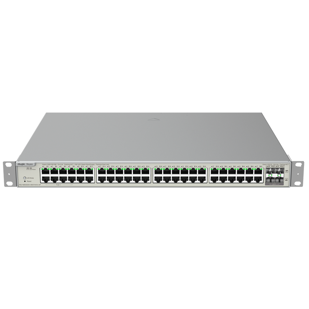Reyee Switch Hi-PoE Cloud Layer 3 - 48 porte PoE RJ45 Gigabit + 4 SFP+ 10Gb - 40 Porte PoE+ (30W) + 8 Hi-PoE (90W) / 740W - Static LAG/DHCP Snooping/IGMP Snooping/Port Mirroring - VLAN/Porta Isolation/STP/RSTP/ACL/QoS/802.1X - Server DHCP/Ro...
