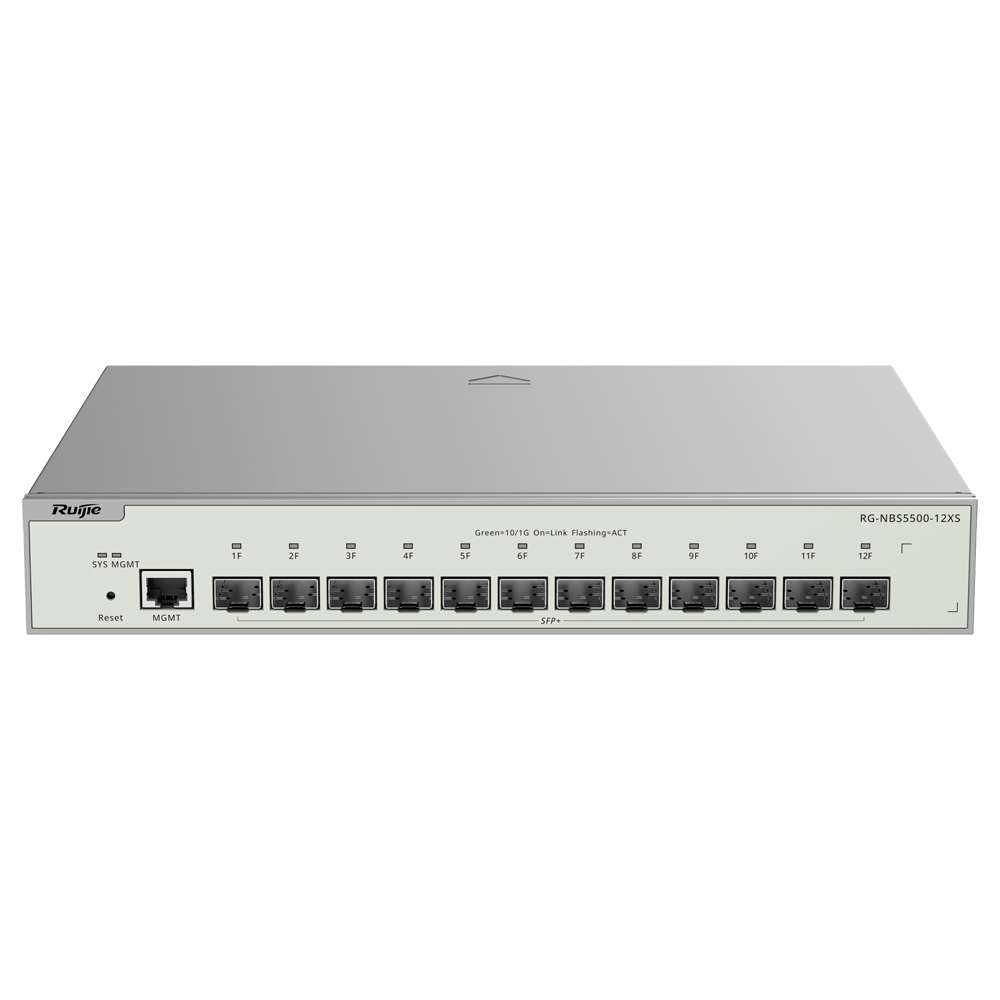 Reyee Switch Cloud Layer  3 -  12x SFP+ 10Gbps + 1x Mgmt - VCS/Static Routing/RIP/OSPF - Static LAG/DHCP Snoop/DHCP SERVER/IGMP Snoop - VLAN/Port Isolation/STP/RSTP/ACL/QoS - Montaggio su rack