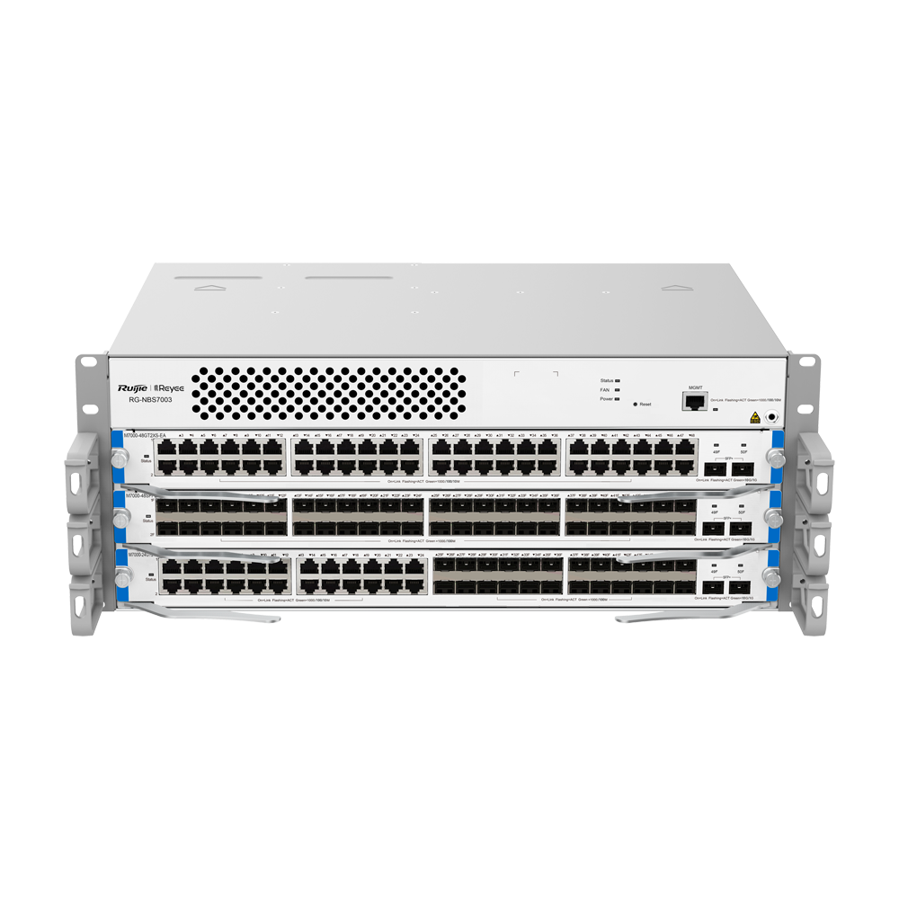 Reyee Switch Layer L3 modulare - 3 Slot di Espansione (dimensione totale di 4U) - Fino a 144 porte GE / 144 SFP GE / 48 SFP+ - Static LAG/DHCP Snooping/IGMP Snooping/Port Mirroring - VLAN/Porta Isolation/STP/RSTP/ACL/QoS/802.1X - Server DHCP/...