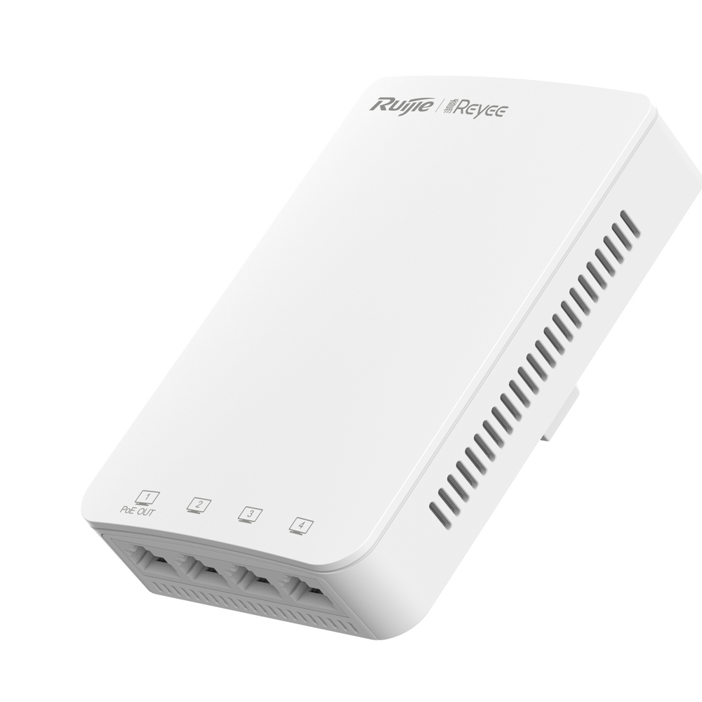 Reyee - AP Wi-Fi Omnidirezionale a Parete 5 - Frequenza 2.4 e 5 GHz  - Velocità di trasmissione fino a 1267 Mbps - Switch Gigabit 4 porte integrate - Installazione su scatole di derivazione