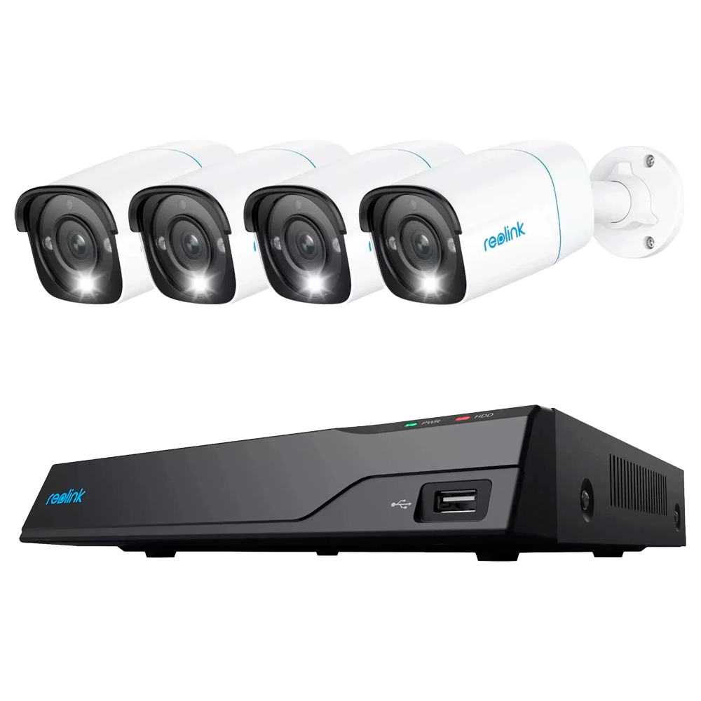 Reolink Kit NVR PoE + 4 telecamere 5MP PoE 2TB - 5MP (2880x1616) - Rilevamento di Persone / Animali domestici / Veicoli - e-SATA - 2TB HDD - Adatta per esterni