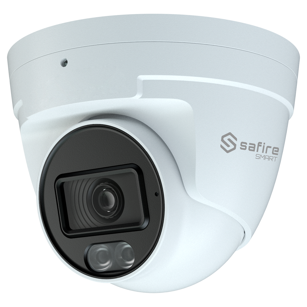 Safire Smart - Cámara Turret IP gama B1 con luz dual - Resolución 8 Megapixel (3840×2160) - Lente 2.8 mm | Micrófono integrado - Luz dual IR + Led blanco 20~30m - Impermeabilidad IP67 | PoE (IEEE802.3af)