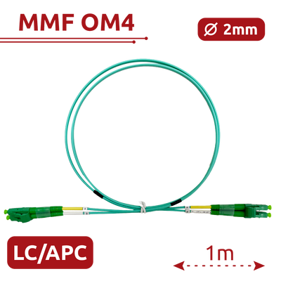 Cable de conexión de fibra óptica - Fibra multimodo OM4 - Conector LC APC dúplex - Longitud 1m - Cubierta LSZH - Compatibilidad genérica