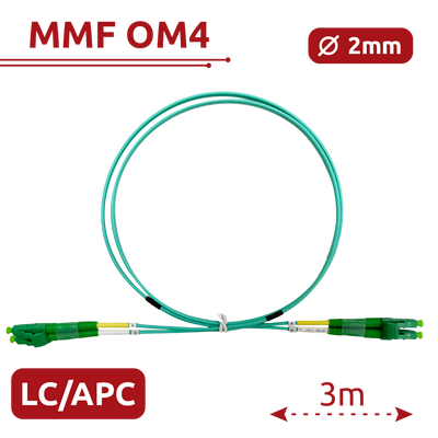 Cable de conexión de fibra óptica - Fibra multimodo OM4 - Conector LC APC dúplex - Longitud 3m - Cubierta LSZH - Compatibilidad genérica