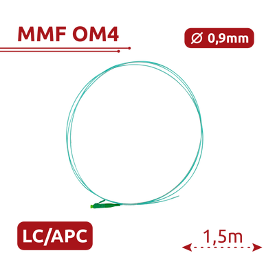 Pigtail de fibra óptica - Fibra multimodo OM4 - Conector LC APC simplex - Longitud 1.5m - Cubierta LSZH - Compatibilidad genérica