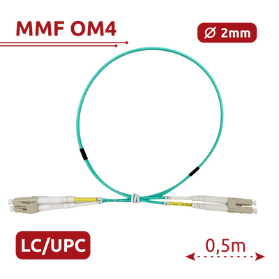 Cable de conexión de fibra óptica - Fibra multimodo OM4 - Conector LC UPC dúplex - Longitud 0.5m - Cubierta LSZH - Compatibilidad genérica