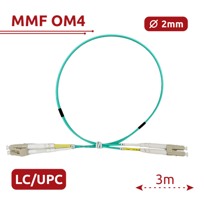 Cable de conexión de fibra óptica - Fibra multimodo OM4 - Conector LC UPC dúplex - Longitud 3m - Cubierta LSZH - Compatibilidad genérica