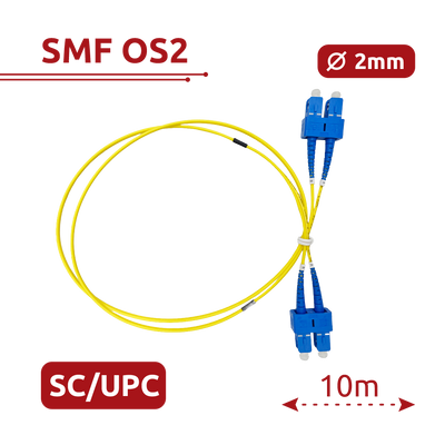 Cable de conexión de fibra óptica - Fibra monomodo OS2 - Conector SC UPC dúplex - Longitud 10m - Cubierta LSZH - Compatibilidad genérica