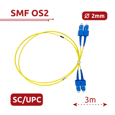 Cable de conexión de fibra óptica - Fibra monomodo OS2 - Conector SC UPC dúplex - Longitud 3m - Cubierta LSZH - Compatibilidad genérica