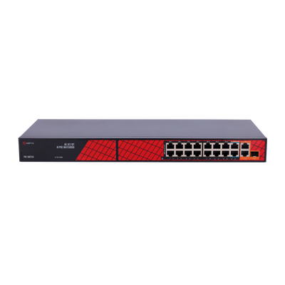 Safire Switch Hi-PoE - 16 Porte PoE + 2 Uplink RJ45 + 1 Uplink SFP - Ibrido 15x10/100Mbps + 4x10/100/1000Mbps - 14 Porte PoE+ 30W + 2 Porte Hi-PoE 60W - PoE Watchdog / PoE Esteso - Fino a 300W Potenza PoE totale