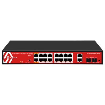 Safire Switch Hi-PoE - 16 porte PoE + 2 SFP + 2 RJ45 - Velocità porte Gigabit 10/100/1000Mbps - 14 Porte PoE+ 30W + 2 Porte Hi-PoE 60W - PoE Watchdog - Fino a 285W Potenza PoE totale