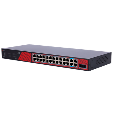Safire Switch Hi-PoE - 24 porte + 2 SFP Uplink + 2 Uplink RJ45 - Velocità porte Gigabit 10/100/1000 Mbps - 22 Porte PoE+ 30W + 2 Porte Hi-PoE 60W - PoE Watchdog - Fino a 300W Potenza PoE totale