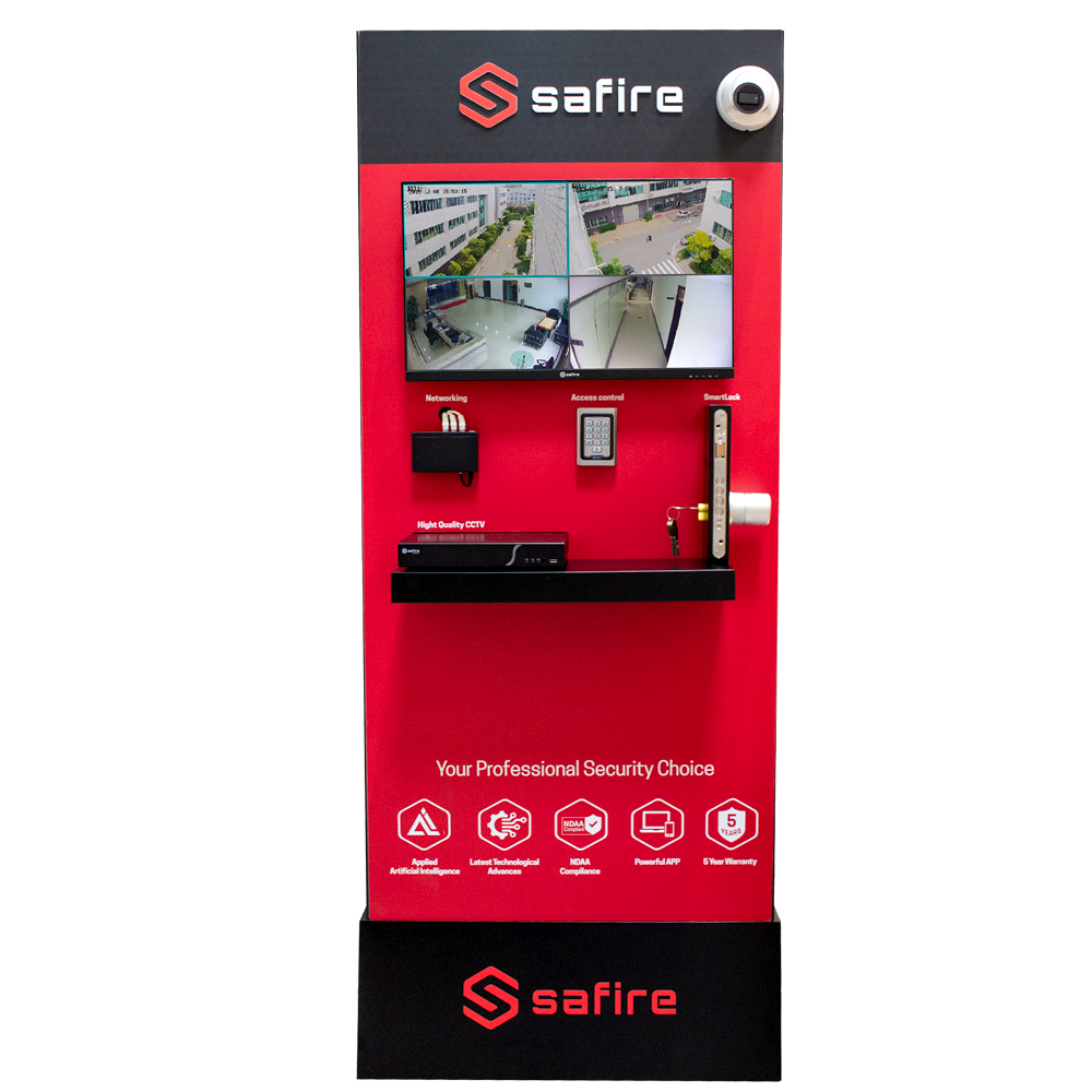 Pannello espositivo - TVCC 4K | Videocitofoni - Accessi e presenze - Switch con connessione internet - Plug & Play - Stand incluso