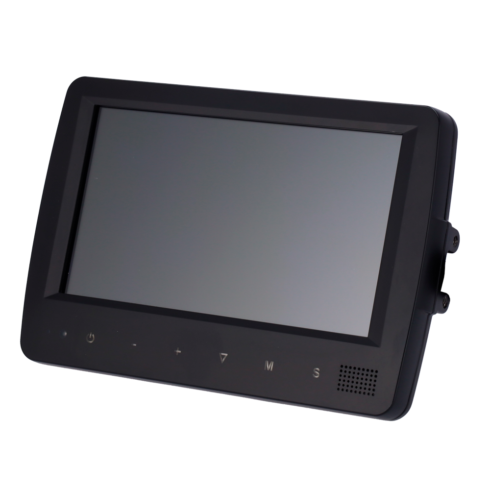 Monitor touchscreen waterproof IP 66 - Supporta 4 telecamere con connettore M12 - 5 ingressi allarme cablati - Posti auto digitali regolabili - Altoparlante integrato - Intervallo di tensione 10 ~32V