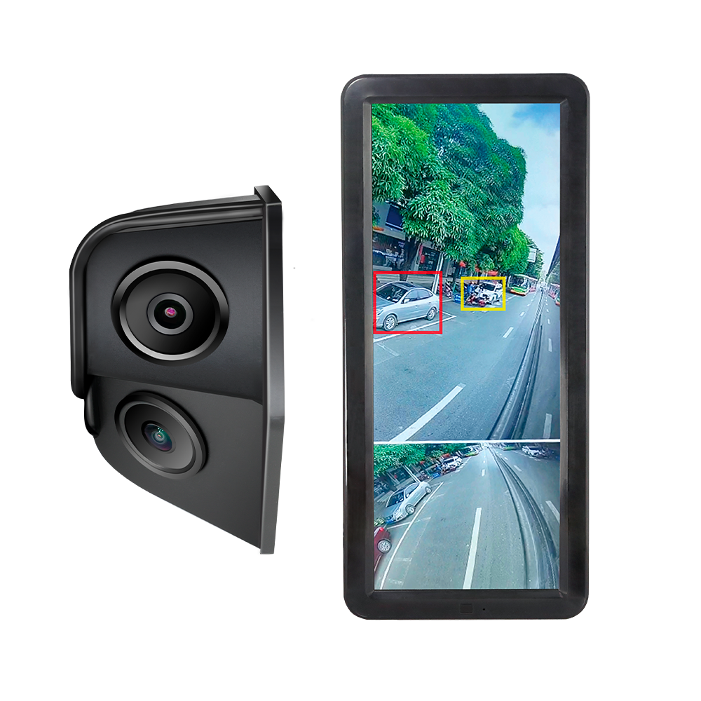 Kit retrovisione lato sinistro - Telecamera posteriore e angolo cieco - Rilevamento tramite IA di pedoni e moto - Registrazione sul monitor - Display IPS con BLC e luminosità automatica