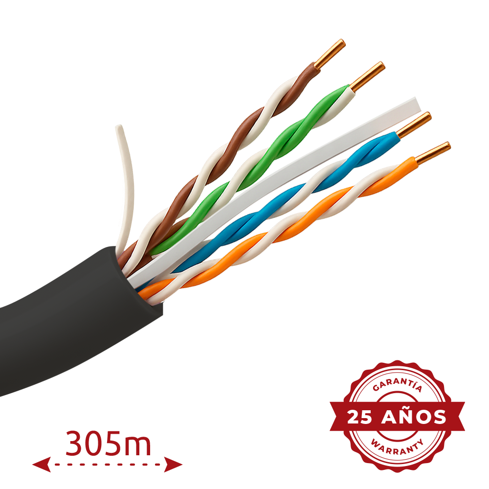 Cable UTP rígido de exterior - Categoría 6 - Cumple con 90m Fluke test - Conductor OFC