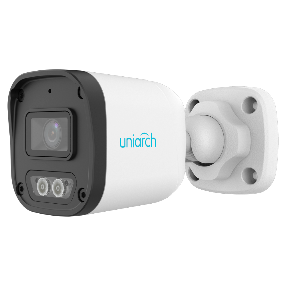 Cámara Bullet IP Uniview-Uniarch - 4 MP | Lente 2.8 mm - IR 30 m | Luz blanca 15 m | DWRD - Detección de cuerpo humano - PoE | IP67 | Dual Light - Micrófono integrado