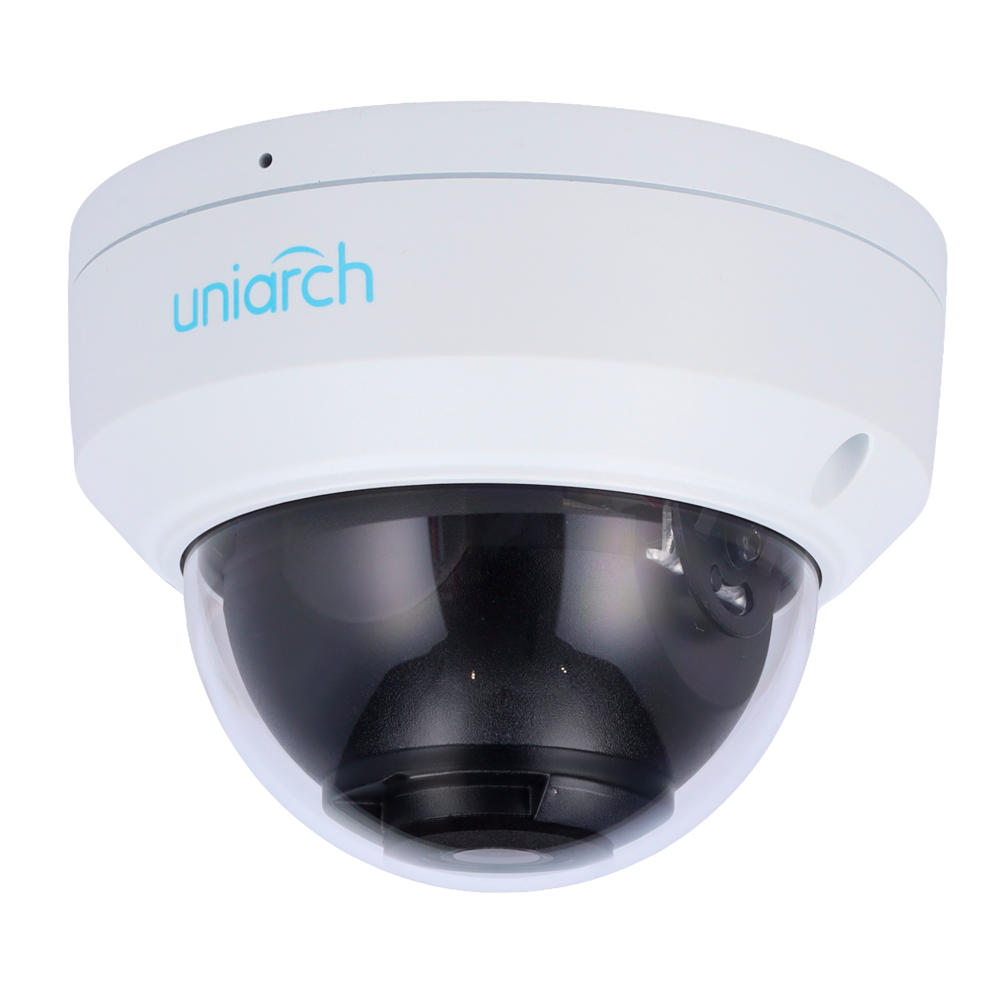 Cámara Domo IP Uniview-Uniarch - 4 MP | Lente 2.8 mm - IR 30 m | DWRD - Detección de cuerpo humano 2.0 - PoE | IP67 | IK10 - Micrófono integrado