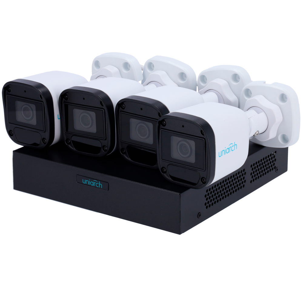 Kit di videosorveglianza Uniarch - NVR 8CH PoE - 4 Telecamere bullet IP67 - 2 MP | 2.8 mm | IR 30 m  - Spazio per 1 HD - Compatibile con ONVIF