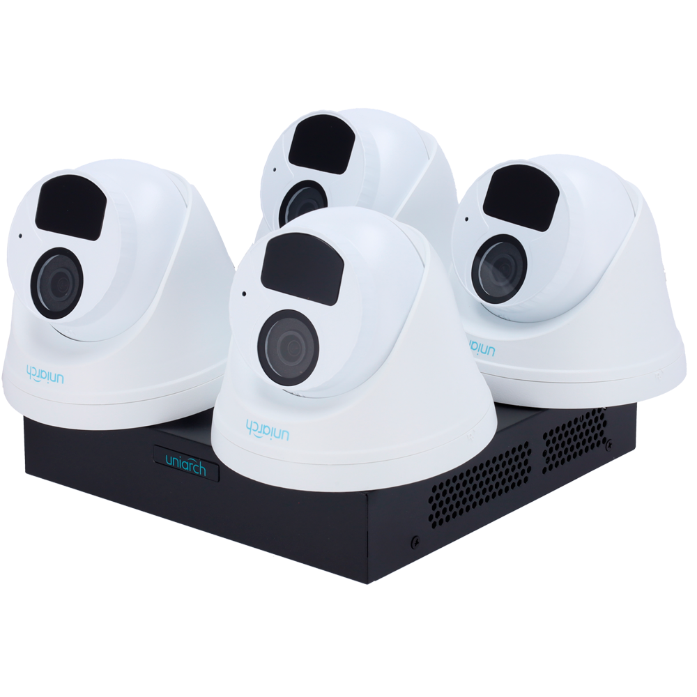 Kit di videosorveglianza Uniarch - NVR 8CH PoE - 4 Telecamere Turret IP67 - 2 MP | 2.8 mm | IR 30 m  - Spazio per 1 HD - Compatibile con ONVIF