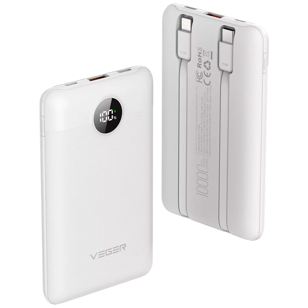 VEGER Power bank con display LCD - Capacità 10000mAh - Ingressi Lightning
