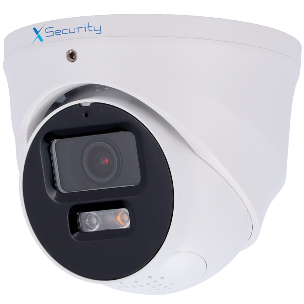 X-Security Telecamera IP Turret  - 4 Megapixel (2688x1520) - Ottica 2.8mm / Dual Light (30m IR+30m Luce bianca) - WDR 120 dB | Deterrenza attiva con altoparlante e luce - WizSense